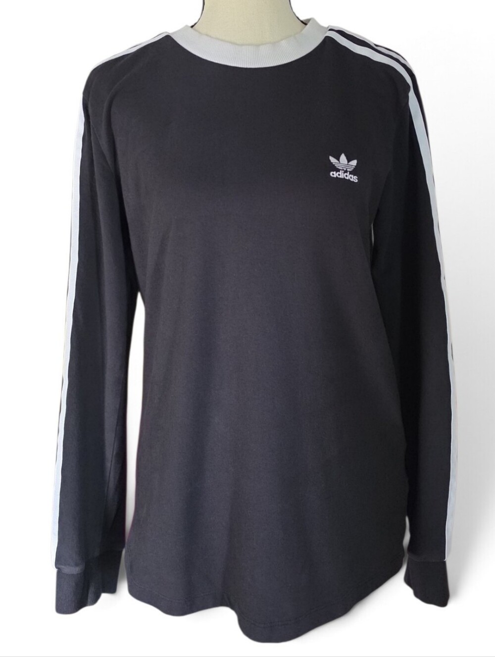 adidas Black Long Sleeve Three-Stripe Trefoil Tee-Women's Medium